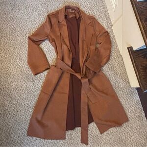 T Tahari Rich Cognac Duster Jacket Size XS/S